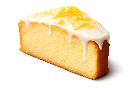 Lemon pound cake loaf with white glaze and lemon zest, sweet bakery dessert isolated PNG on transparent background