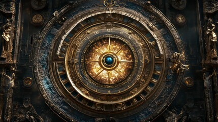Obraz premium A detailed, ornate clock face with celestial motifs and intricate designs.
