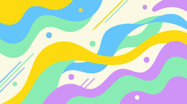 Abstract Wavy Colorful Pattern with Fluid Shapes, Circles, and Lines