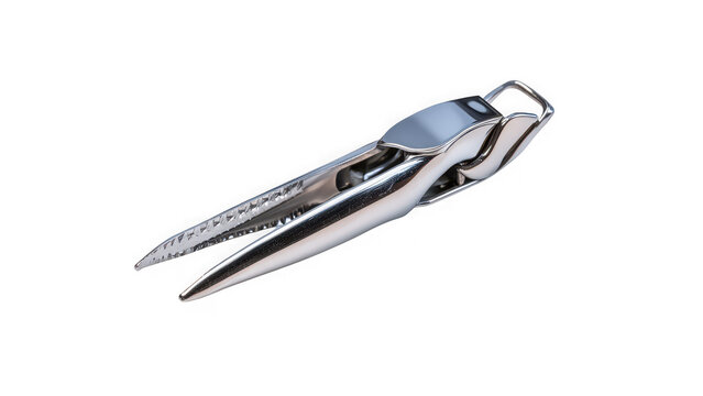 Stainless steel nutcracker tool for cracking hard shells and nuts designed for kitchen use on transparent background