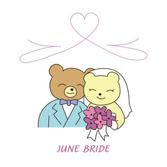 ジューンブライドをイメージした可愛いクマの結婚式のイラスト © Tanigawa