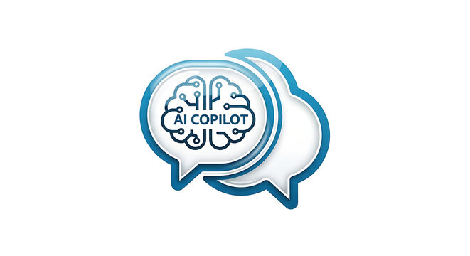 Ai copilot logo with digital brain icon inside speech bubbles isolated on white background