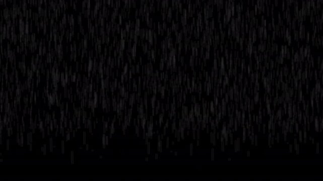 Heavy rain wall falling in front of the camera against black screen. Raindrops splashing. Rain closeup vfx insert. Practical seamlessly loop able footage.