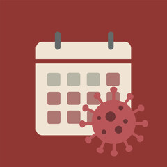Naklejka premium Medical calendar and virus flat vector illustration isolated on red background. Healthcare schedule and epidemic concept icon for clinic and medical design.