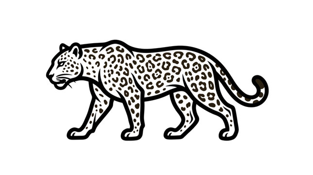 Detailed Illustration of a Walking Leopard with Spots.