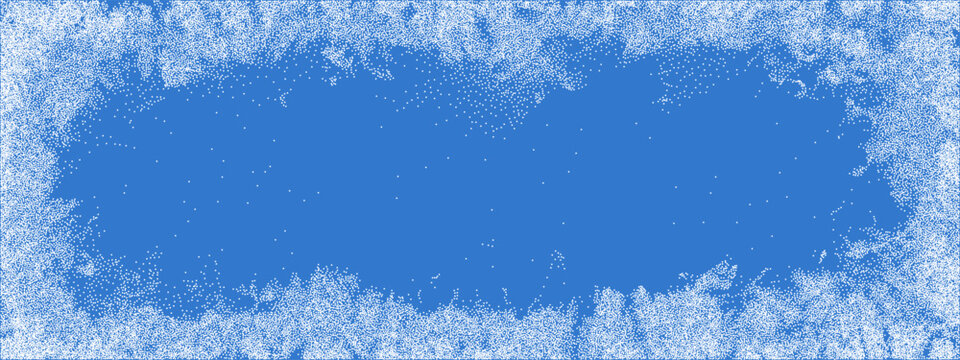 Texture overlay background and grunge ice frame with frozen effect vector. Rink winter scratch and crack border abstract with blue dirty distressed. Noise texture snow and snowfall grunge.