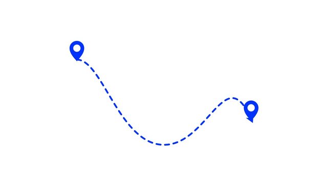 Animated Route Path with Location Pins on White Background, GPS Navigation Concept