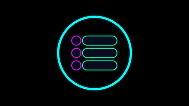 Neon Menu Icon Animation on Black Background, Futuristic UI Interface Concept