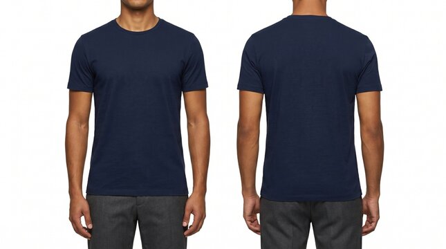 Navy Blue T-Shirt front and back, Mockup template for design print