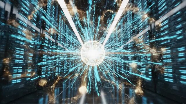 Neon fireworks explosion in futuristic city at night