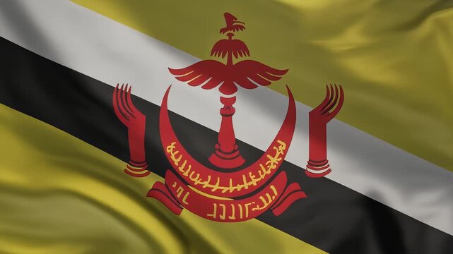 Brunei flag, Brunei Darussalam flag, waving flag, Brunei waving flag, waving video, animated Brunei flag, Brunei emblem, waving Brunei banner, flag of Brunei, national flag of Brunei, Brunei identity