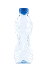 Fototapeta premium Empty crushed plastic water bottle on black background