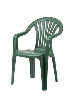 Green plastic garden chair isolated on black