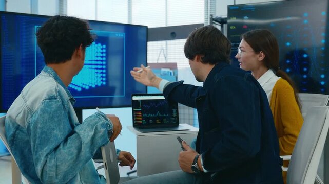 Diverse creative team of programmer or Software engineer collaborating develop Ai agentic project.Concept of transformation,Coding team,ai agentic workflows,develop Ai Assistant,business brainstorming