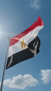 Egypt Cairo Flag loop looping Cinematic Realistic Waving Motion Blue Sky