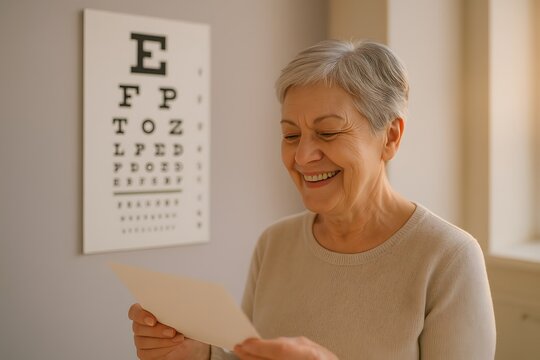 Elderly Woman Looking at Eye Chart