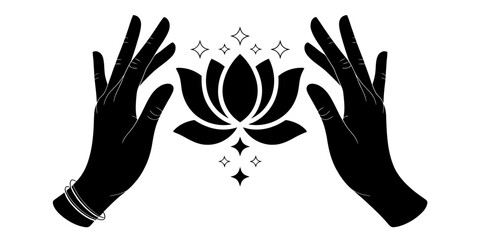 Fototapeta premium Hands Releasing Lotus Flower Silhouette with Sparkles
