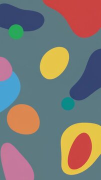 Seamless loop of vibrant, organic shapes and circles gently pulsing and drifting on a muted gray background, symbolizing abstract flow, playful design