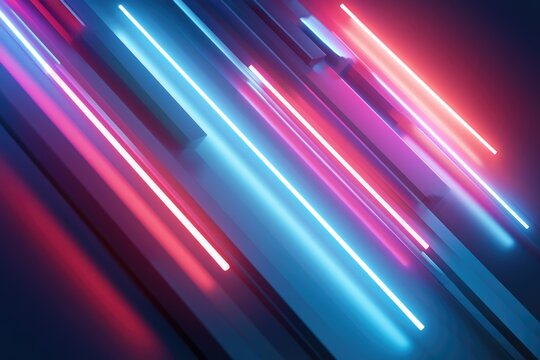 Neon light streaks in blue, pink, and red create a dynamic, futuristic abstract design with a sense of motion and depth.