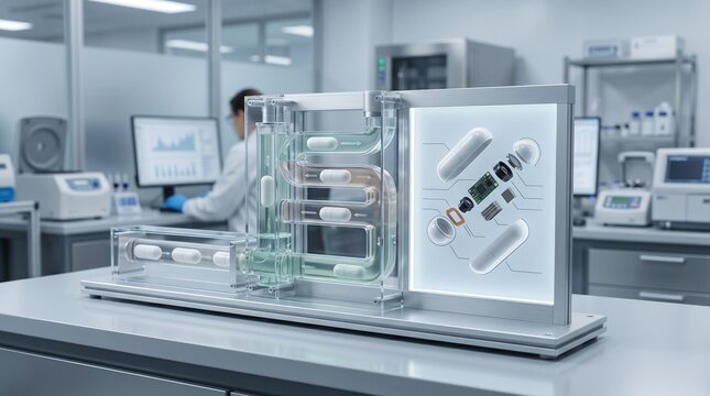 Ingestible biosensor capsule design in biotech laboratory