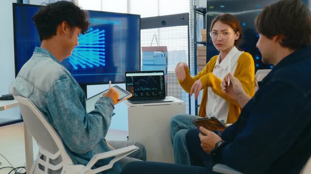 Diverse creative team of programmer or Software engineer collaborating develop Ai agentic project.Concept of transformation,Coding team,ai agentic workflows,develop Ai Assistant,business brainstorming