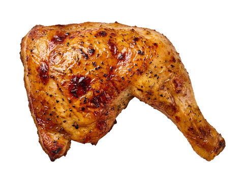 Roasted Chicken Leg Quarter Isolated on Transparent Background &ndash; Crispy Grilled Poultry