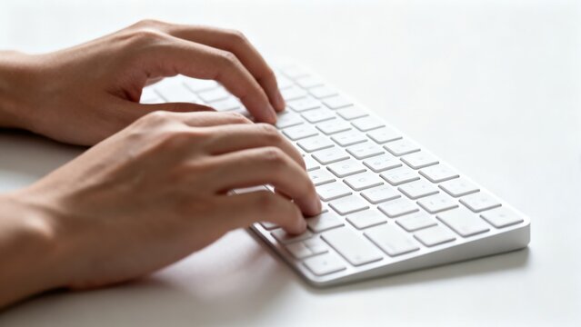 Hands typing on a white keyboard