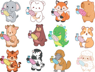Fototapeta premium Cute wild animal elements icon. Fluffy pet stickers. Animals 