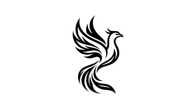 Elegant Black Phoenix Logo with Stylized Feather Design.