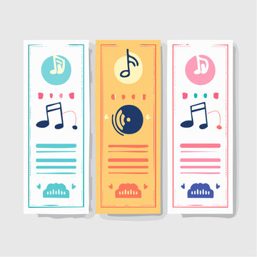 Set of three music-themed bookmarks with notes and vinyl record