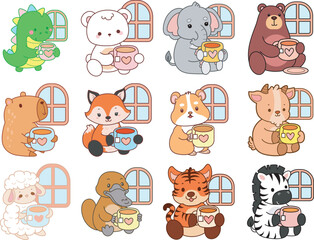 Obraz premium Cute wild animal elements icon. Fluffy pet stickers. Animals 