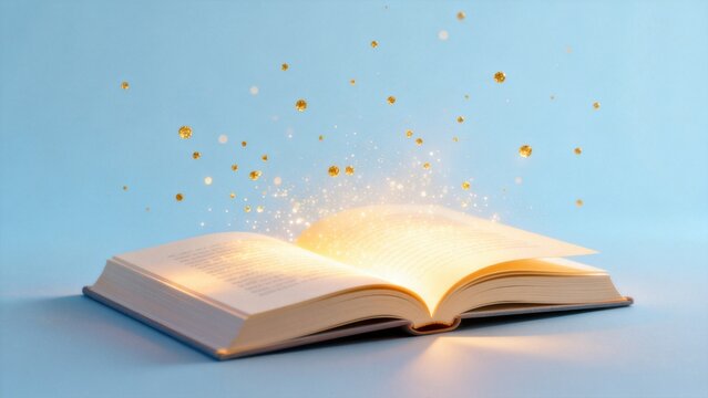 Open book with glowing sparkles