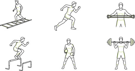 Naklejka premium Football Fitness Training Doodle Vector Bundle With Workout Icons