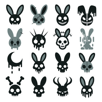 UntitledSpooky gothic bunny skull icons set creepy rabbit skeleton vector illustrations for halloween clothing