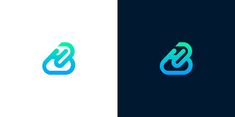 Abstract letter B logo with a gradient of blue and green, showcasing a modern and clean design suitable for technology or business applications © anello