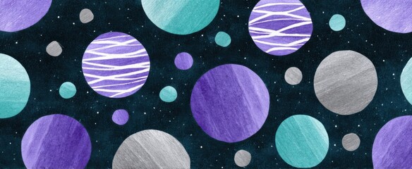 Obraz premium Joyful watercolor moons stripes and diamonds in purple silver and teal for celebratory confetti