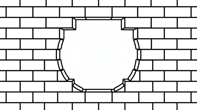Minimalist line art of a brick wall with a large clean breakthrough in the center