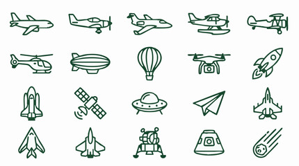 Set of Air and Space Transport and Technology Outline Icons © Siamart