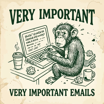 Monkey working on laptop computer.
