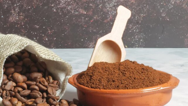 cup of coffee ground beans black zoom out image caffeine