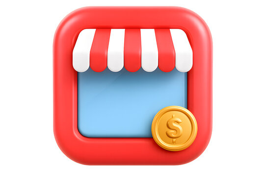 3D Online Store Marketplace Icon for Ecommerce and Shopping App