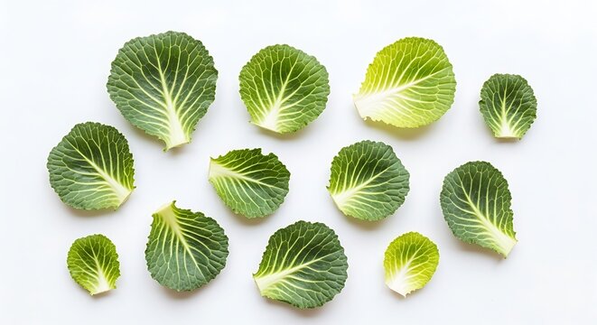 Fresh green cabbage leaves on white.