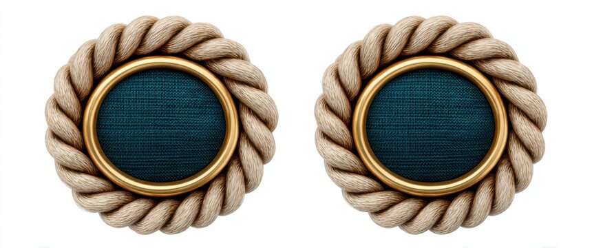 Elegant pair of oval braided rope frames featuring nautical blue and beige decor for branding.