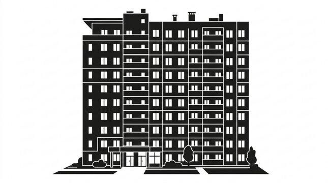 Black and white silhouette of modern city building skyline vector illustration