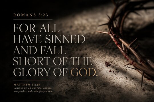 Universal Sinfulness: Falling Short of God's Glory, Romans 3:23 Text with Symbolic Background.