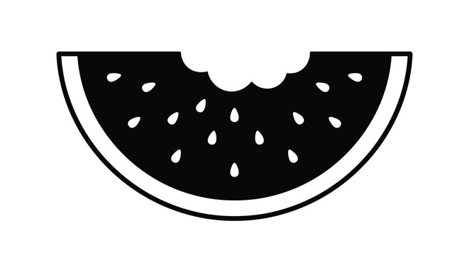 Watermelon slice silhouette with bite mark black and white