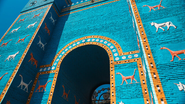 Exploring the Ishtar Gate at Babylon in Iraq during a clear afternoon