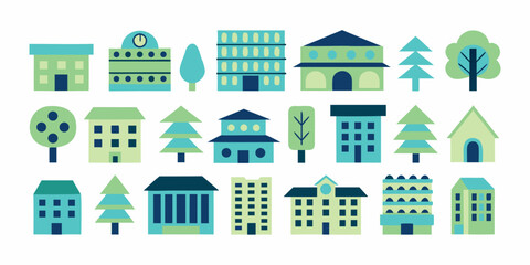Fototapeta premium City And Nature Elements Flat Vector Illustration On White Background