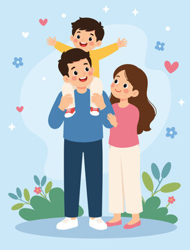 Cute Family Bonding Cartoon Illustration for Parents Day