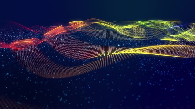 3d render VJ loop. Energetic displays featuring shimmering neon lights and rhythmic movements. Lively motion backgrounds incorporating flashing neon colors and flowing dynamic patterns